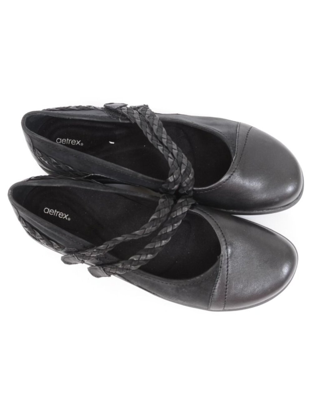 Aetrex Annie Women's 10 Black Leather Hook & Loop Mary Jane Comfort Work Shoes - Picture 2 of 10